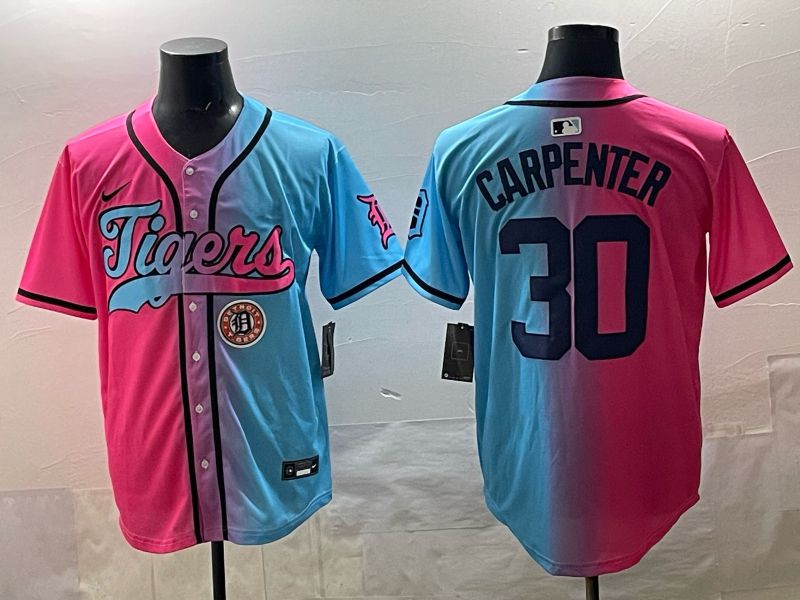Men 2025 Detroit Tigers 30 Carpenter Blue pink Game Nike MLB Jersey style 08